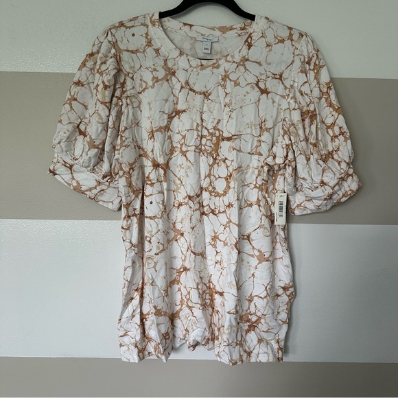 Daily Ritual Women’s Supersoft Puff-Sleeve Top - Marble -White and Tan - Size XL - Picture 4 of 6